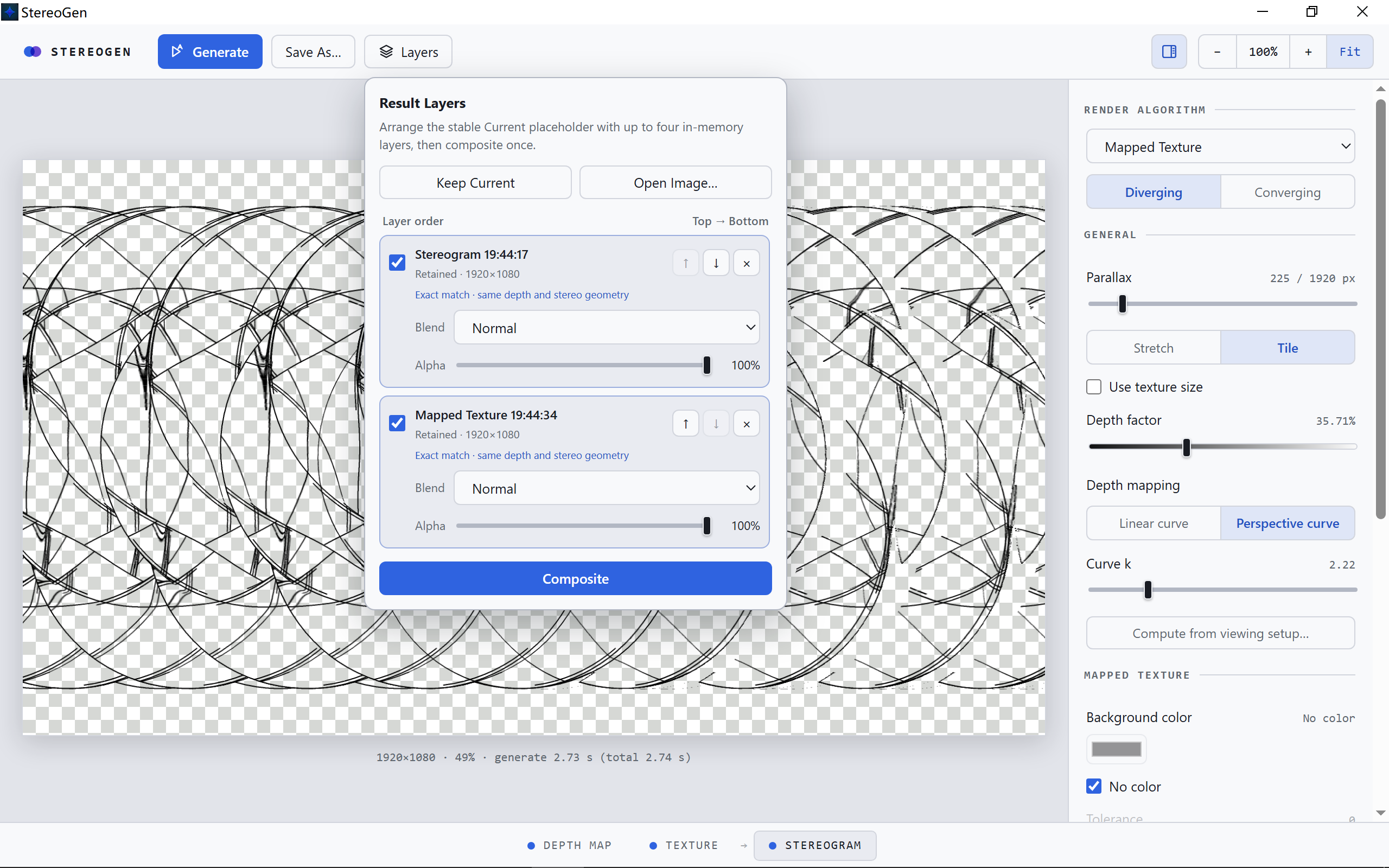 Arranging and adjusting two result layers