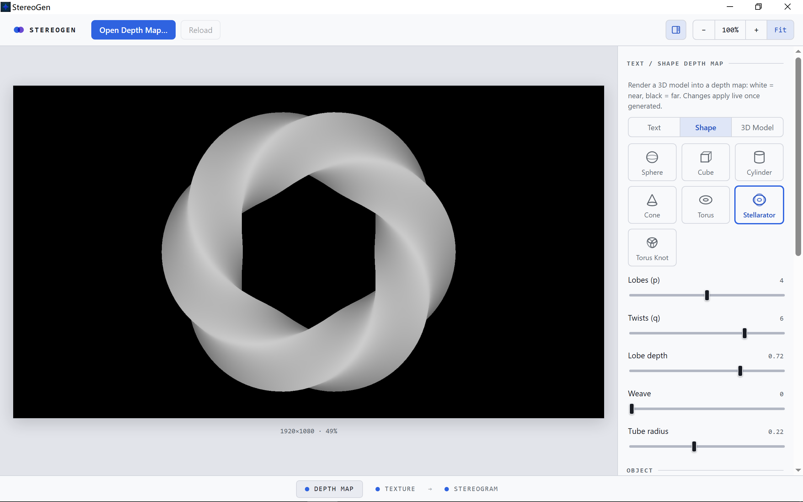Generating a depth map from a built-in shape